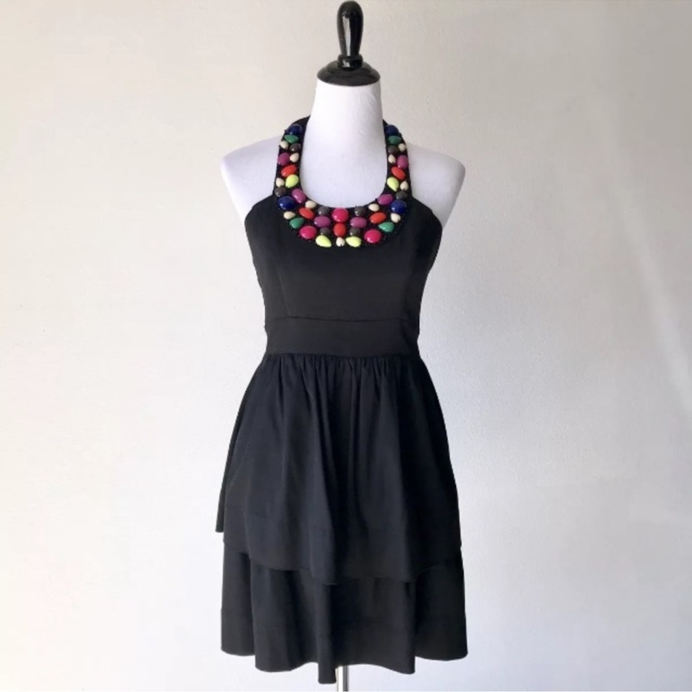 Shoshanna Black Beaded Colorful Halter Dress
